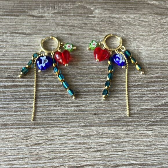 Colorful Heart and Bead Earrings N1062 - Picture 3 of 4